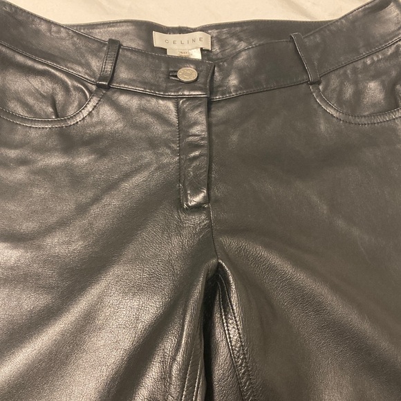 CELINE Black Leather Straight Leg Pants - Picture 5 of 12